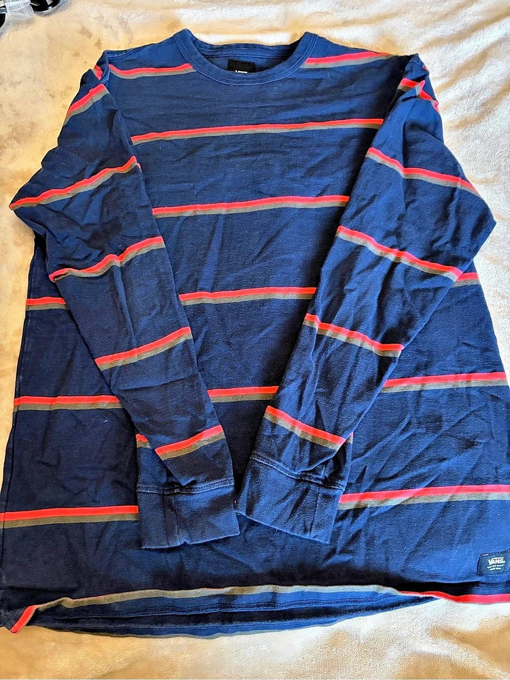 Vans Striped Long Sleeve Tee in Blue & Red Medium